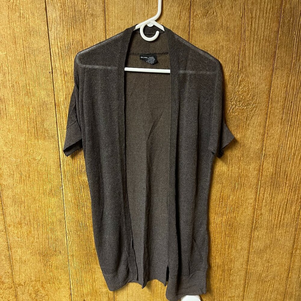 Semi sheer short sleeve tunic cardigan